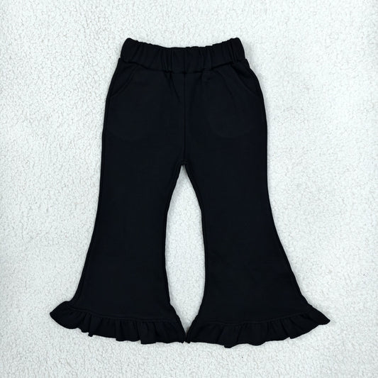 Baby Girls Kids Pockets Ruffle Cotton Pants Bottoms Black Clothes RTS