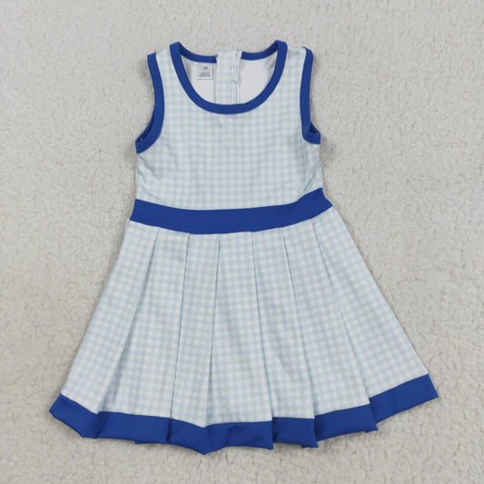 Baby Girl Sleeveless Blue Plaid Summer Yoga Active Zipper Shorts Knee Length Dress RTS