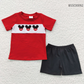 Promotion Baby Boy Red Short Sleeves Embroidery Shirt Black Shorts Cartoon Outfit RTS