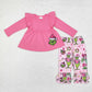 Baby Girl Christmas Pink Embroidery Frog Tunic Ruffle Pants Set