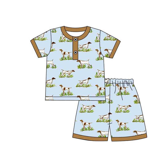 Baby Boy Short Sleeves Dogs Hunting Shirt Shorts Pajamas Set Moq 5