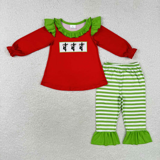 Baby Girl Long Sleeves Christmas Line Red Tops Stripes Pants Set