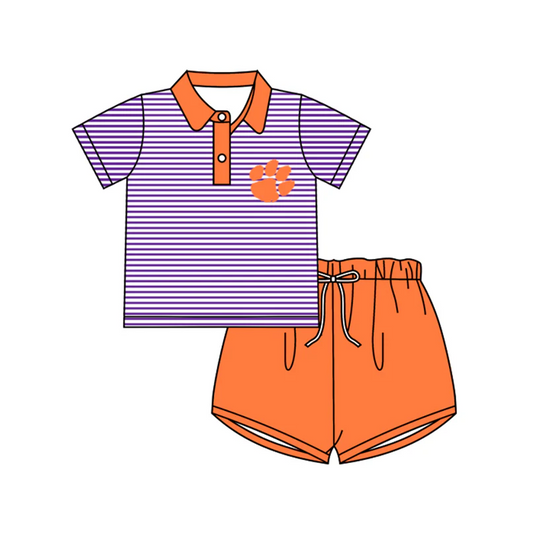 Baby Boy Team Purple Stripes Shirt Orange Shorts Set