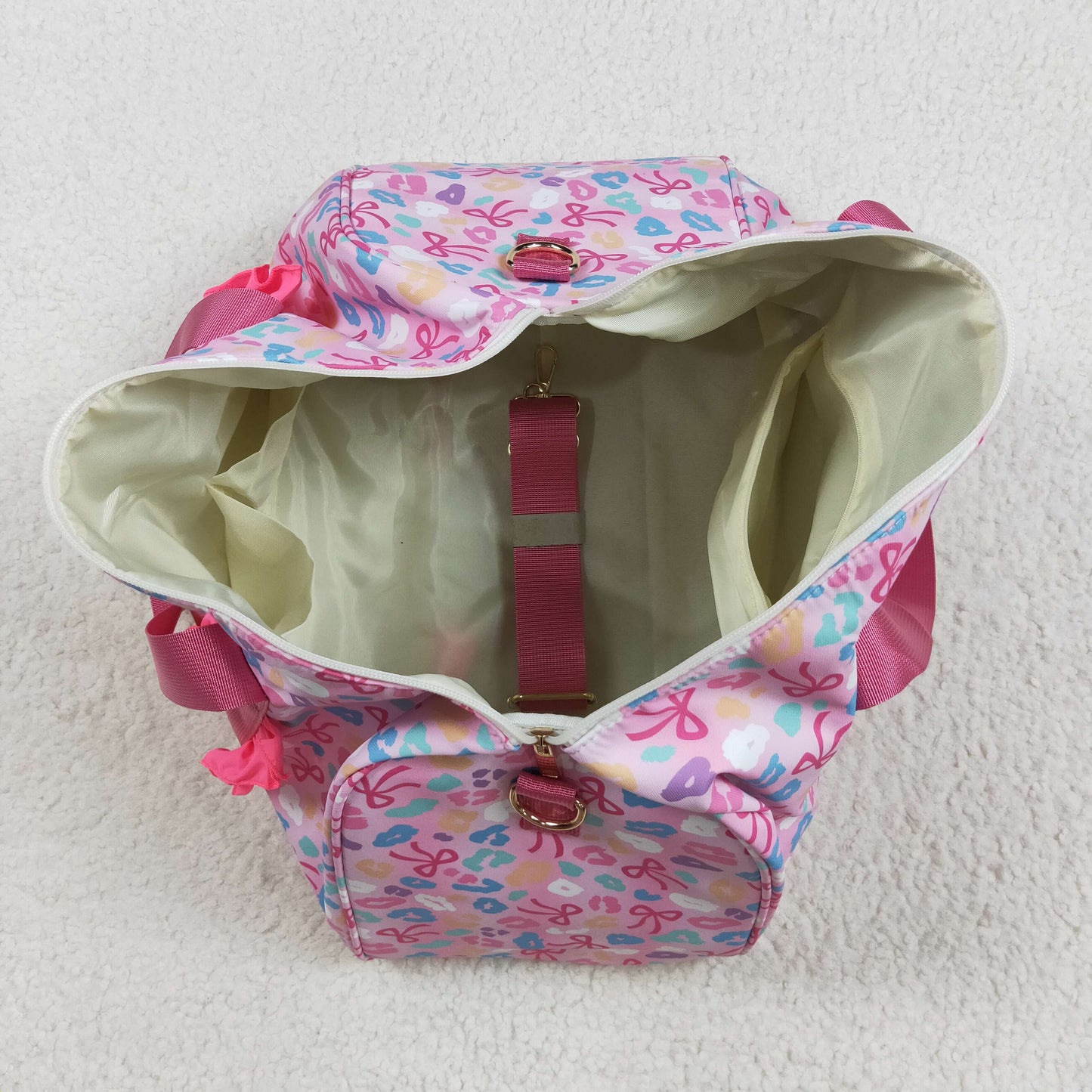 Preorder Kids Girl Adult Leopard Bows Ruffle Gym Bag RTS