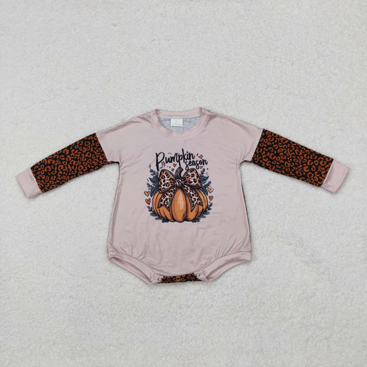 Baby Girl Long Sleeves Halloween Pumpkin Leopard Romper