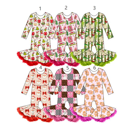 ( Moq 30 Each Style ) Sibling Baby Girls Kids Long Sleeves Christmas Bows Fur Jumpsuits Clothes