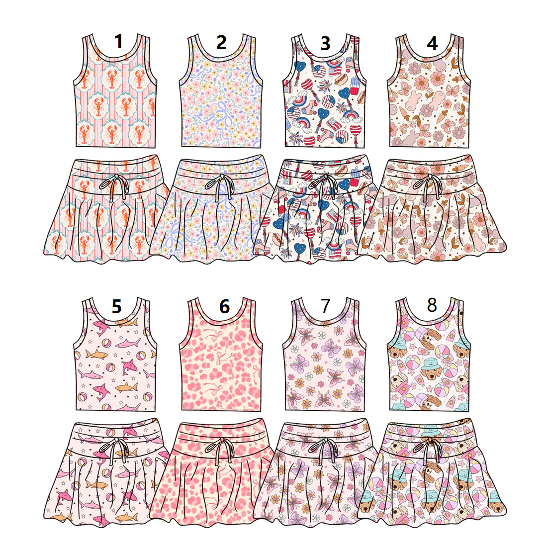 ( Moq 5 Each Style ) Sibling Baby Girls Toddler Sleeveless Tops Shorts Skirts Summer Clothes Sets