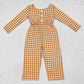 Baby Girl Long Sleeves Checkered Pocket Buttons Jumpsuit