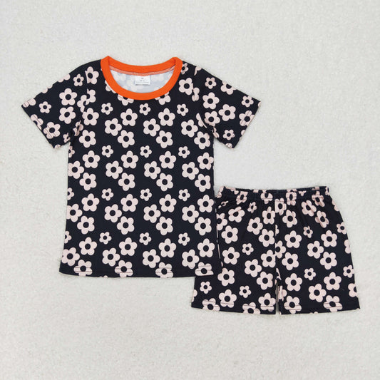 Baby Girl Short Sleeves Flower Shirt Shorts Pajamas Black Set