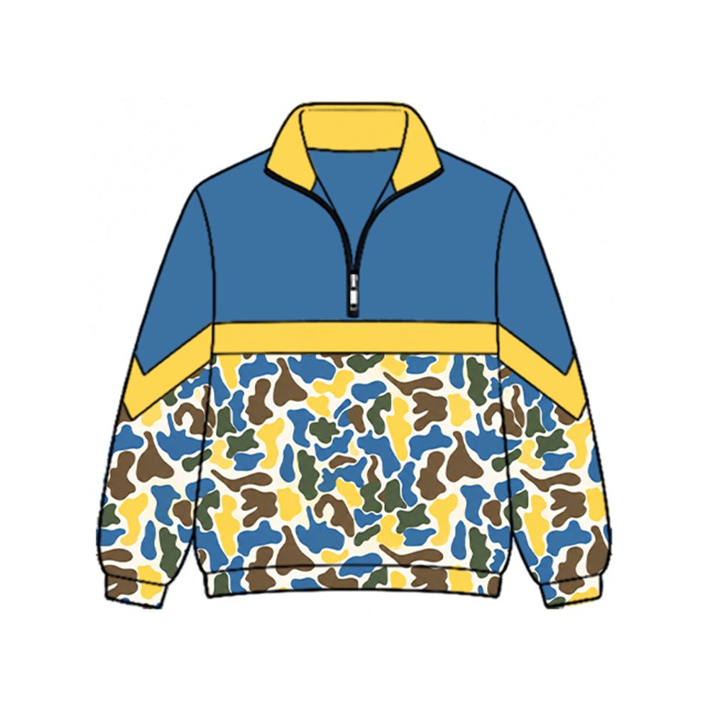( Moq 5 ) Preorder Baby Girls Kids Long Sleeves Half Zip Camo Shirt Blue Pullover Tops