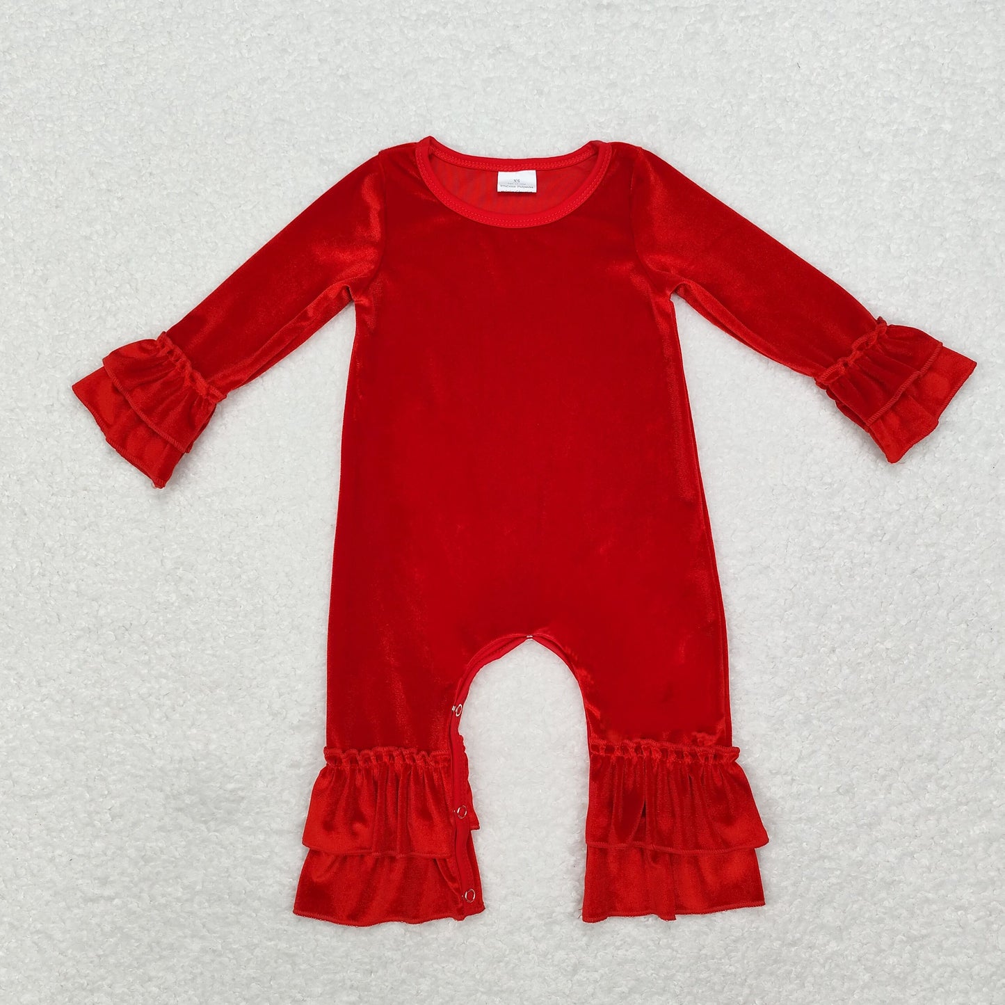 Baby Girl Red Velvet Ruffle Long Sleeves Romper