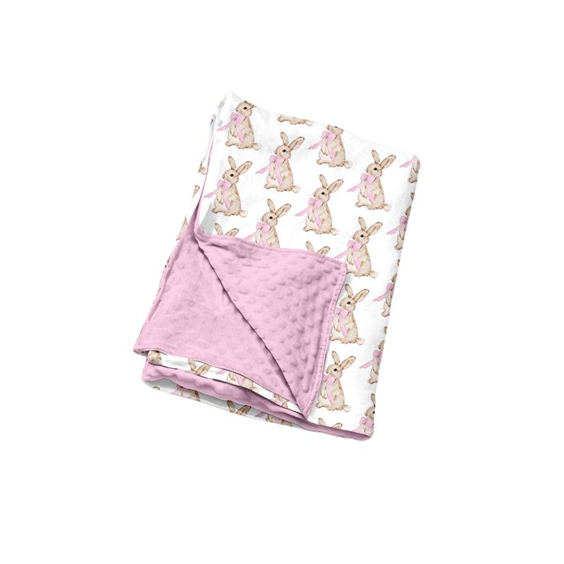 ( Moq 5 ) Preorder Baby Girls Toddler Rabbits Bows Easter Pink Blanket