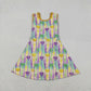 Baby Girls Sleeveless Mardi Gras Bows Stripes Yoga Shorts Knee Length Dress RTS