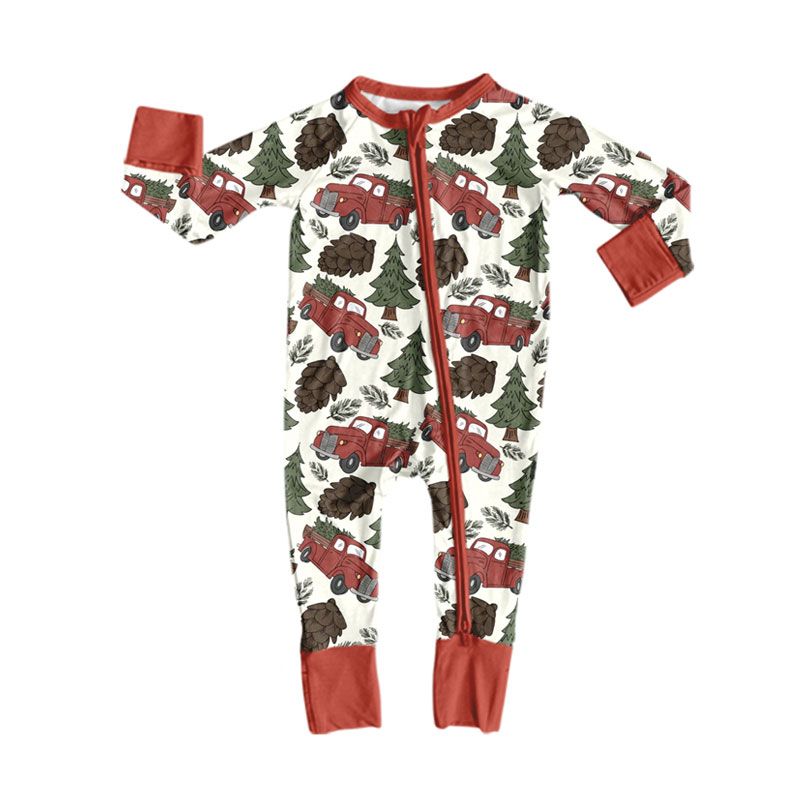 ( Moq 5 ) Preorder Baby Kids Christmas Tree Trucks Zipper Sleeper Footie Romper Clothes