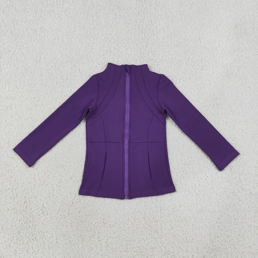 Baby Girls Kids Long Sleeves Purple Pockets Yoga Active Zipper Tops RTS