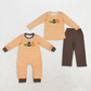 Sibling Baby Boys Kids Long Sleeves Embroidery Pumpkins Stripes Romper Set Clothes RTS