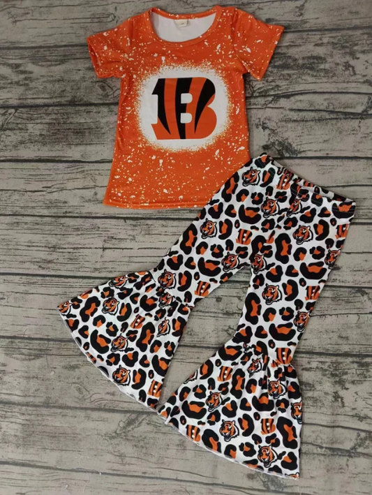 Baby Girl B Team Shirt Leopard Bell Pants Clothes Set