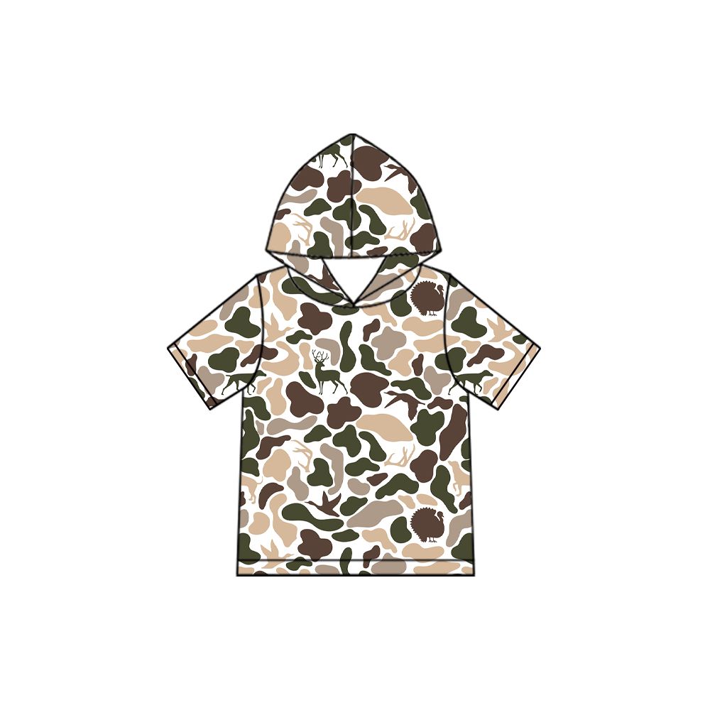 ( Moq 5 ) Preorder Baby Boys Kids Short Sleeves Ducks Deer Dogs Hoodie Shirt Tops Camo Clothes