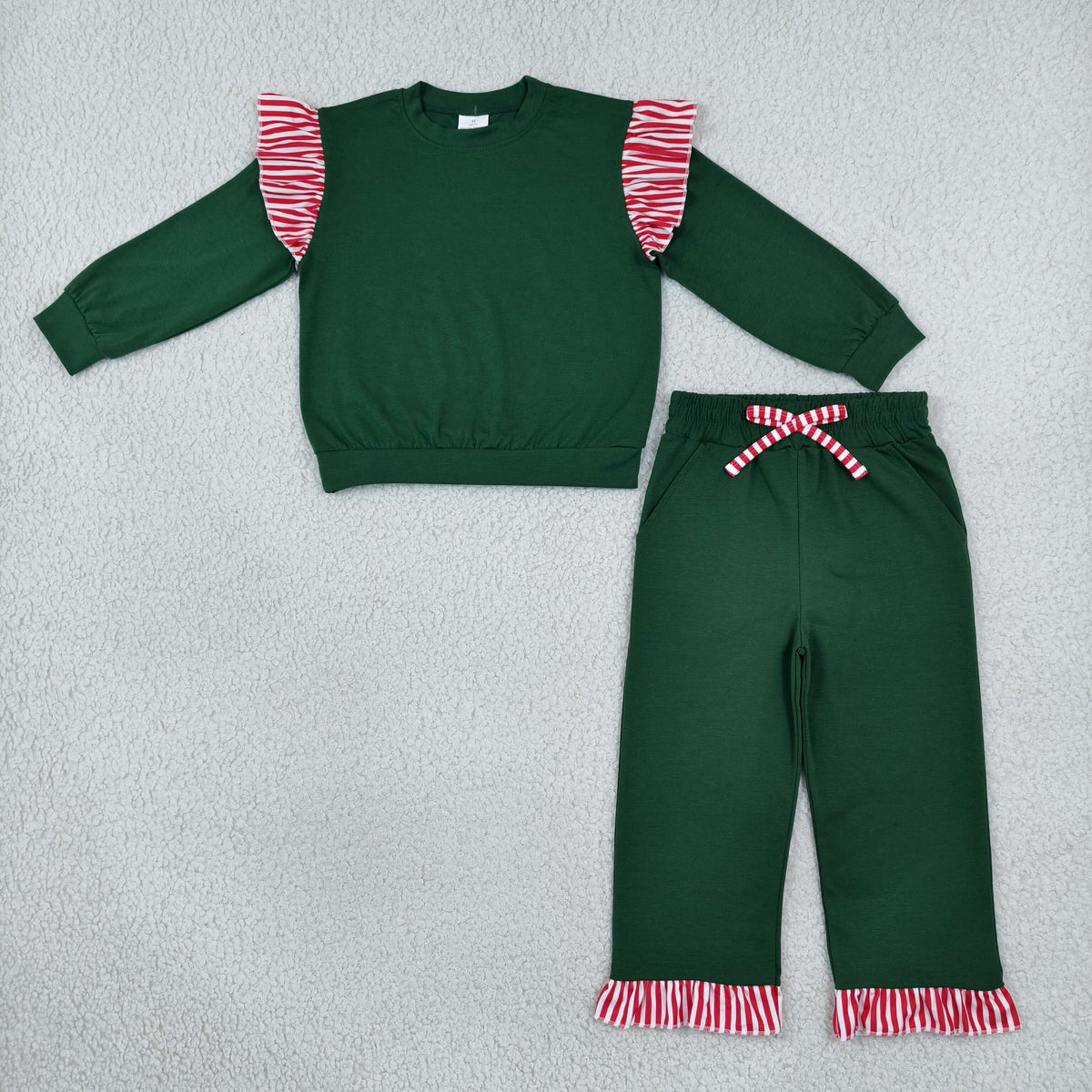 Baby Girls Kids Green Long Sleeves Tops Pockets Pants Cotton Set Christmas Clothes RTS