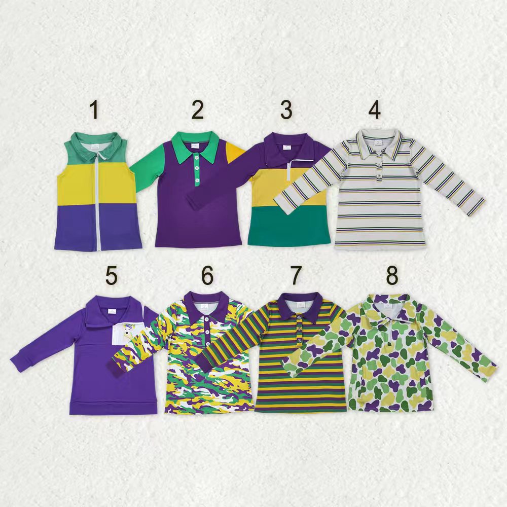 Sibling Baby Boys Kids Mardi Gras Buttons Zipper Pullovers Shirts Tops RTS
