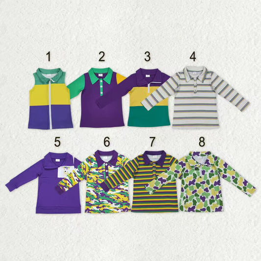 Sibling Baby Boys Kids Mardi Gras Buttons Zipper Pullovers Shirts Tops RTS