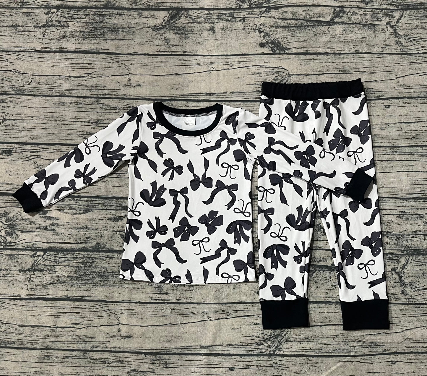 Baby Girl Long Sleeves Black Bows Shirt Pants Pajamas Set RTS