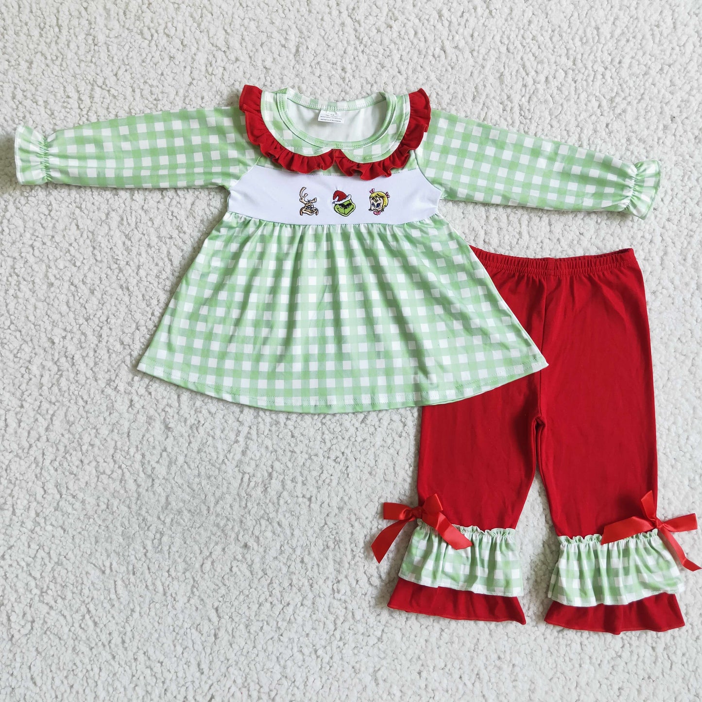 Baby Girl Embroidery Christmas Sibling Romper Set