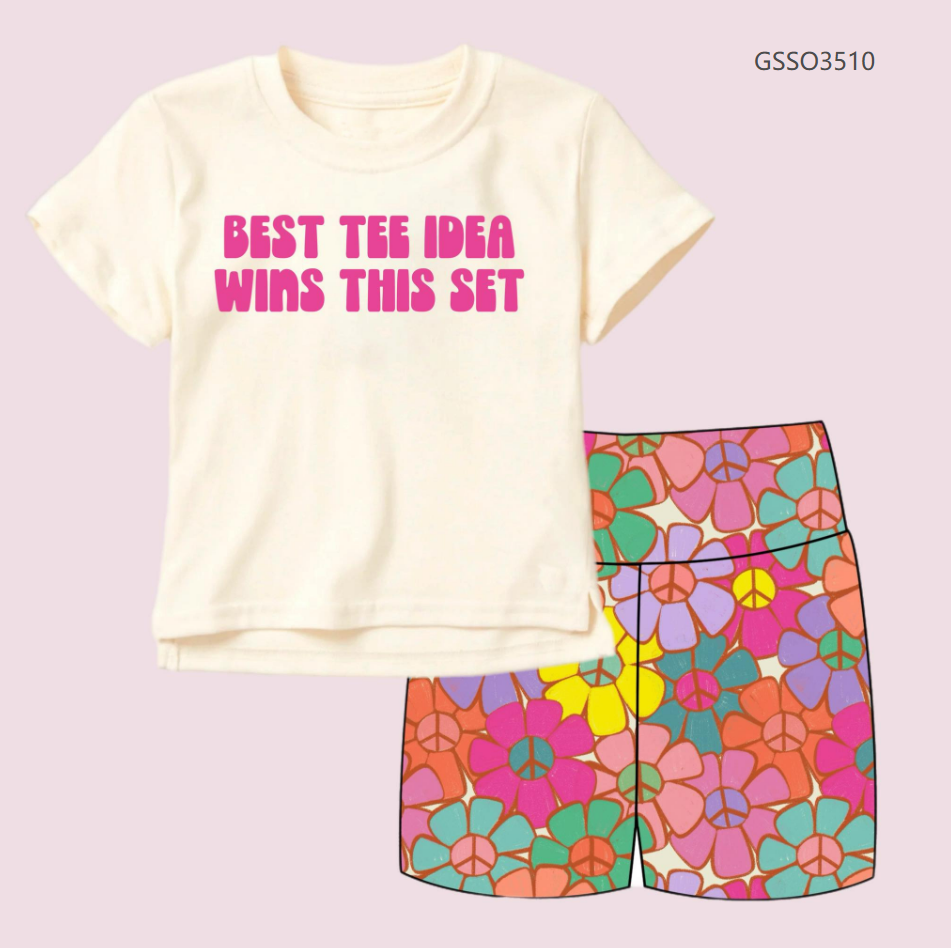 ( Moq 5 ) Preorder Baby Girls Short Sleeves Shirt Flower Shorts Summer Set Clothes