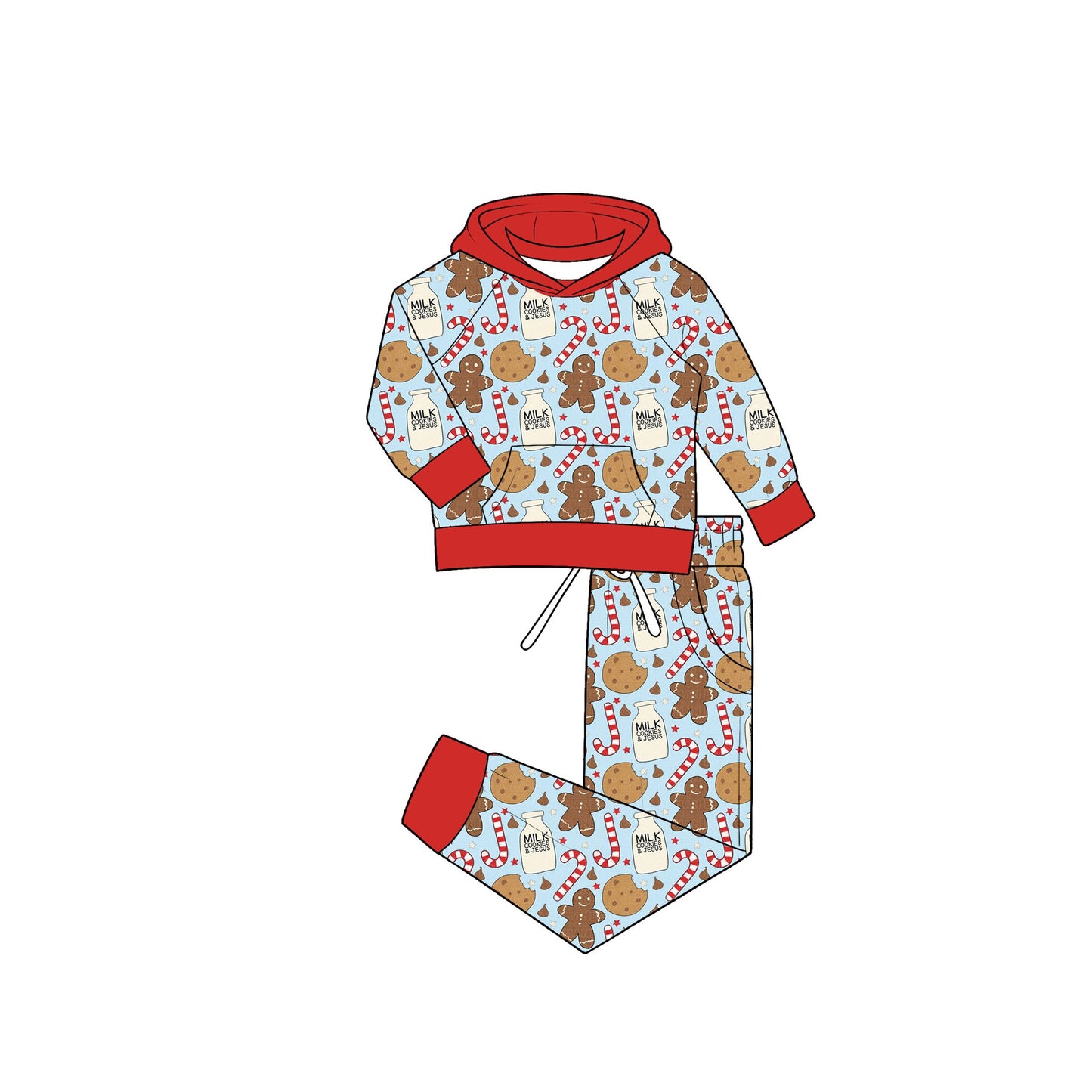 ( Moq 5 ) Preorder Baby Boys Kids Cookies Hoodie Pullover Pockets Pants Christmas Set Clothes