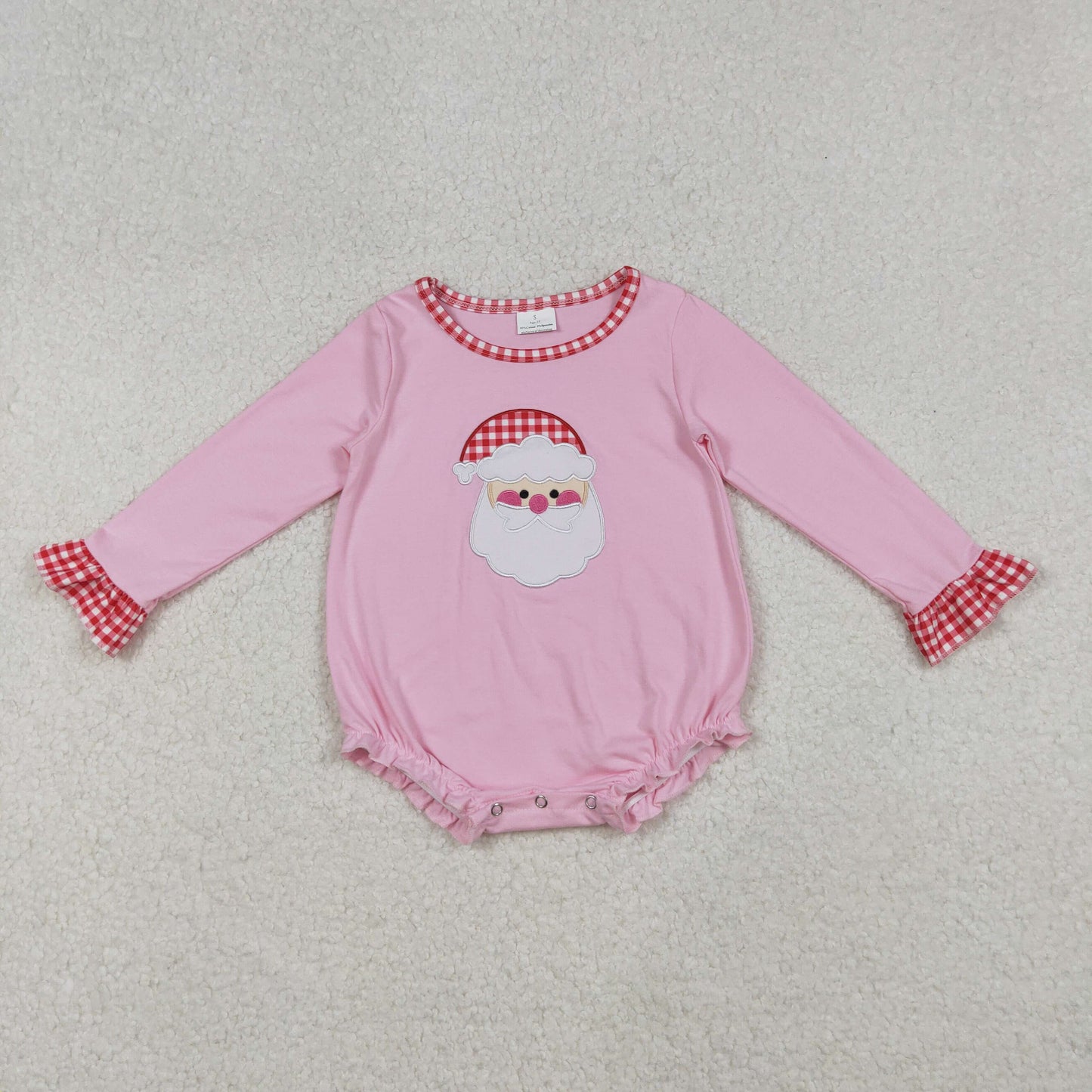 Baby Girl Long Sleeves Embroidery Christmas Santa Pink Romper RTS