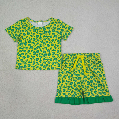 Sibling Baby Girls Kids Short Sleeves Leopard Shirts Pockets Shorts Summer Sets Clothes RTS