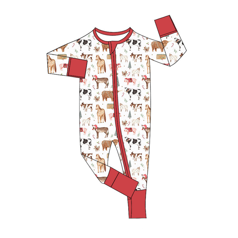 Baby Boy Christmas Farm Long Sleeves Zipper Romper