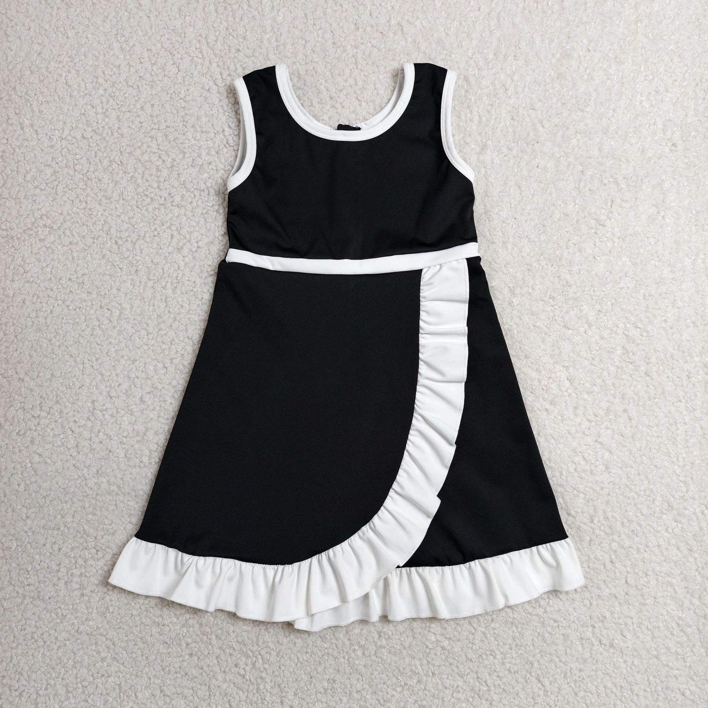 Baby Girls Kids Sleeveless Shorts Scallop Black Dress Yoga Active Clothes RTS