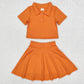 Baby Girl Short Sleeves Orange Buttons Shirt Skirt Sports Yoga Set