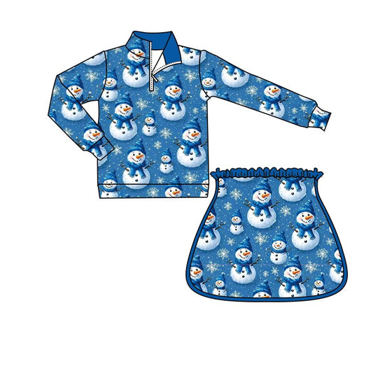 ( Moq 5 ) Preorder Baby Girls Kids Christmas Zipper Pullover Tops Skirt Shorts Blue Set Clothes