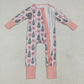 Baby Girl Infant Long Sleeves Tree Bows Christmas Zipper Pink Romper RTS