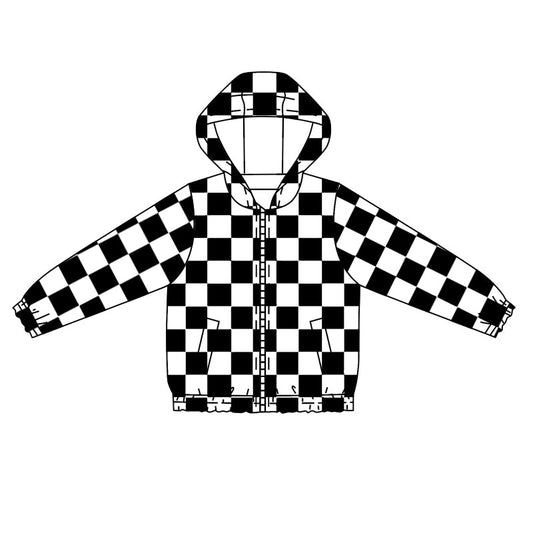 Baby Kids Toddler Long Sleeves Black Checkered Zipper Hoodie Shirt Coat Moq 5