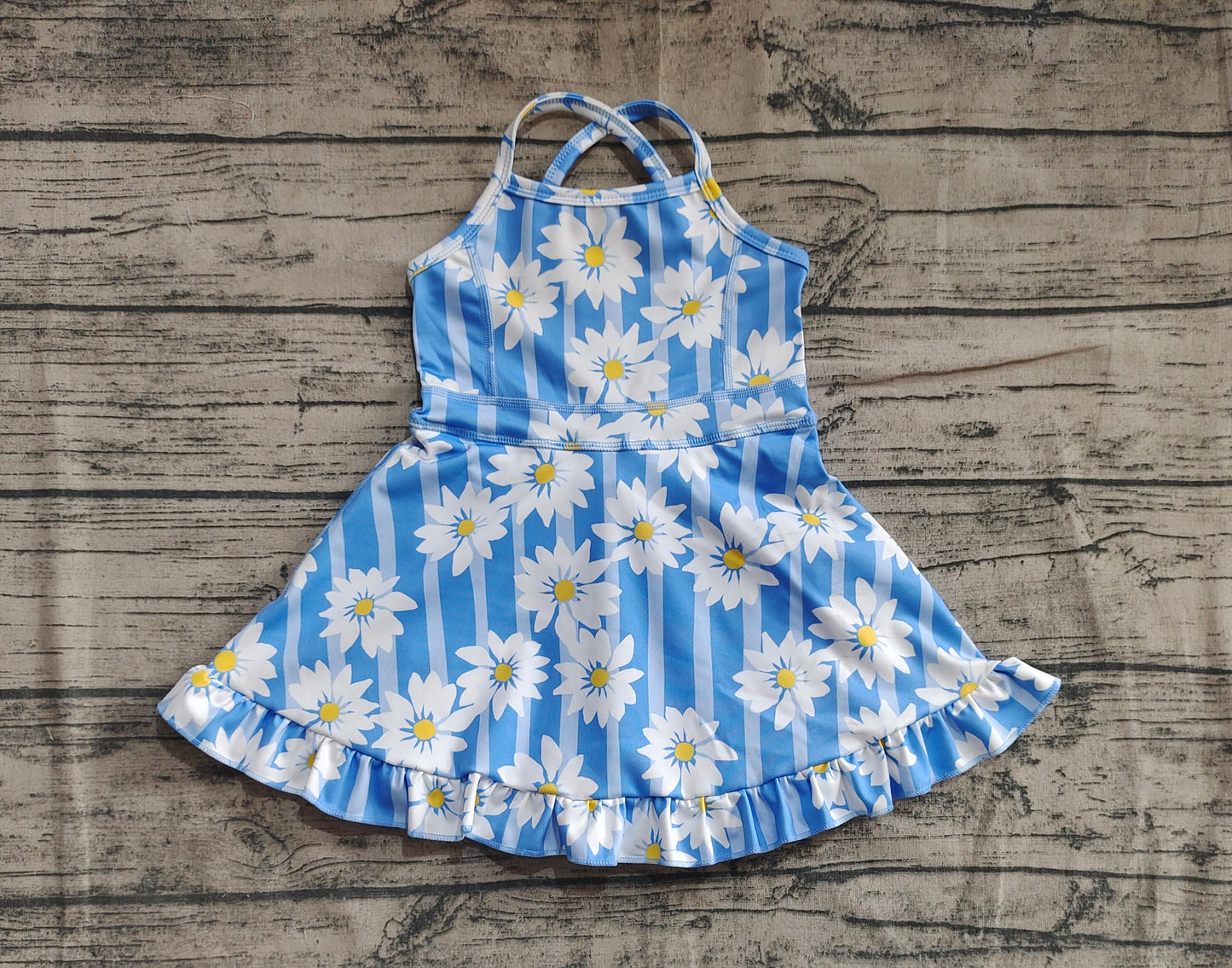 Baby Girl Athletic Yoga Bows Blue Stripes Active Wear Skort Dress RTS