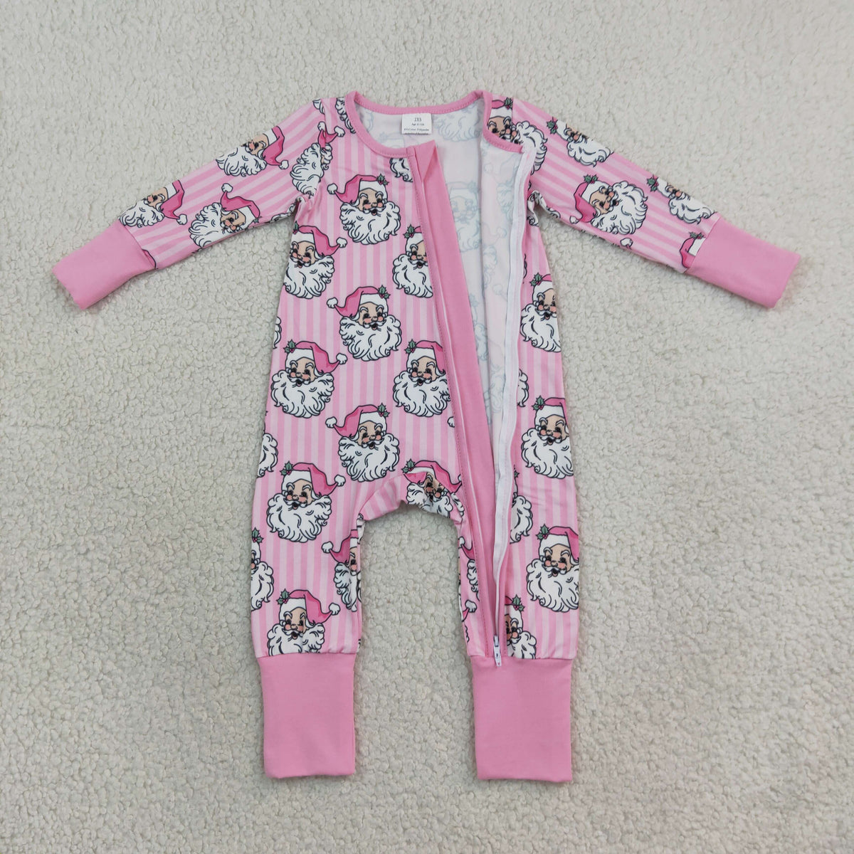 Sibling Baby Girls Kids Long Sleeves Santa Stripes Romper Set Christmas Pink Clothes RTS