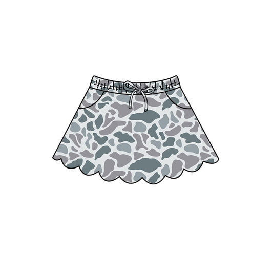 ( Moq 5 ) Preorder Baby Girls Kids Shorts Pockets Skirt Scallop Grey Camo Clothes