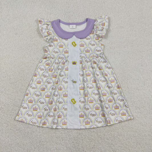 Girls Kids Short Sleeves Embroidery Masks Mardi Gras Knee Length Dress RTS