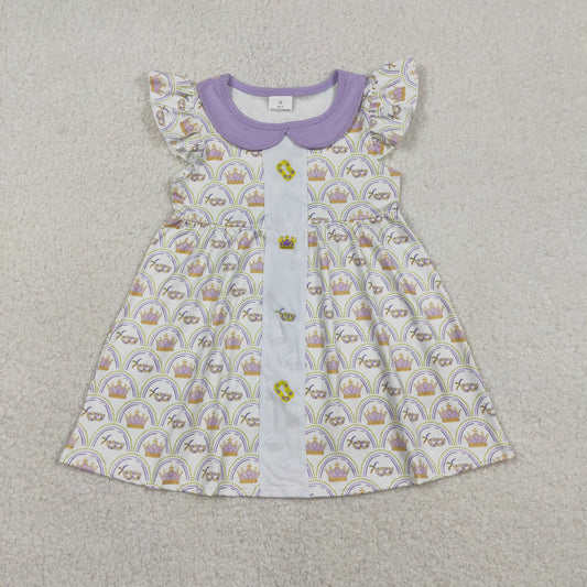 Baby Girls Kids Short Sleeves Mardi Gras Embroidery Masks Knee Length Dress RTS