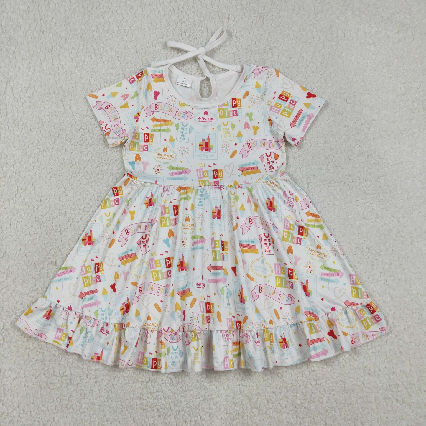 Baby Girls Kids Short Sleeves Castles Ruffle Knee Length Dress RTS
