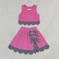 Baby Girls Kids Sleeveless Pink Tops Plaid Bows Skirt Shorts Yoga Set Clothes RTS