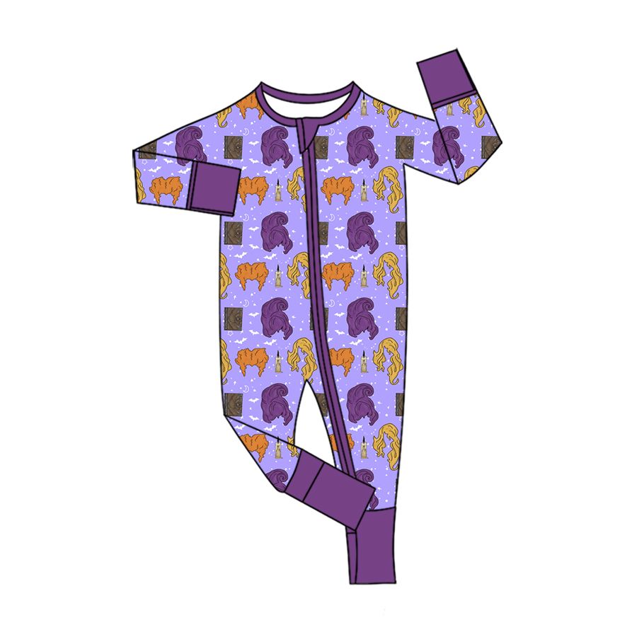 ( Moq 5 ) Preorder Baby Girls Infant Long Sleeves Halloween Purple Zipper Footie Sleeper Romper Clothes