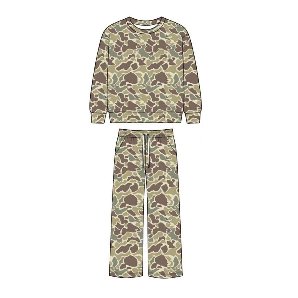 ( Moq 5 ) Preorder Baby Girls Kids Long Sleeves Shirt Camo Pockets Pants Set Clothes