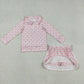 Baby Girl Long Sleeves Pink Bows Plaid Zipper Shirt Skirt Shorts Clothes Set RTS