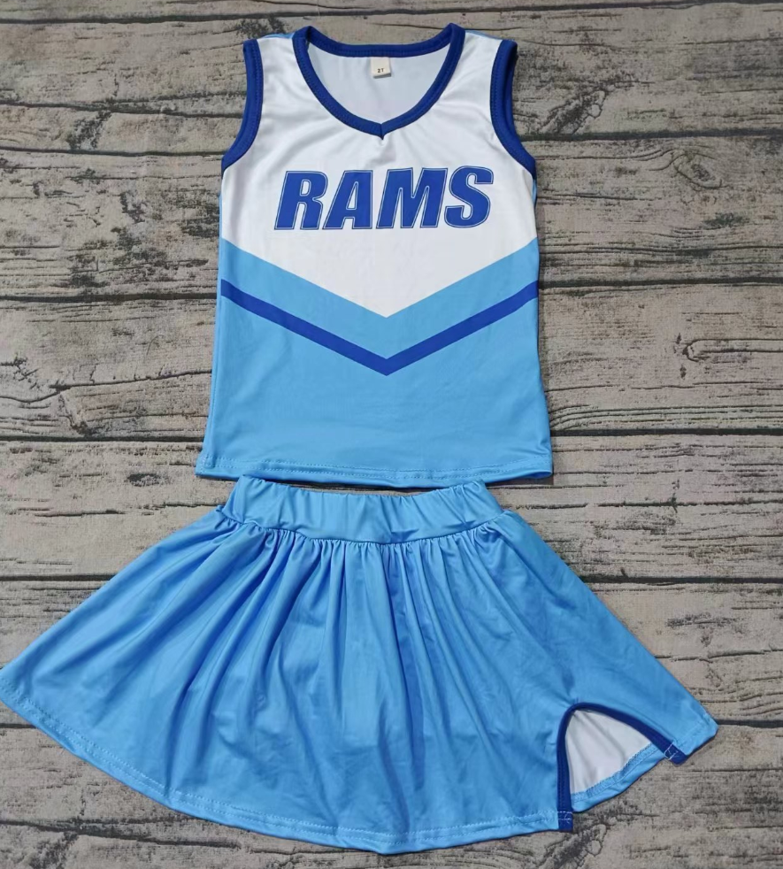 Baby Girl Sleeveless Team Tops Shorts Blue Skirt Outfit Clothes Set