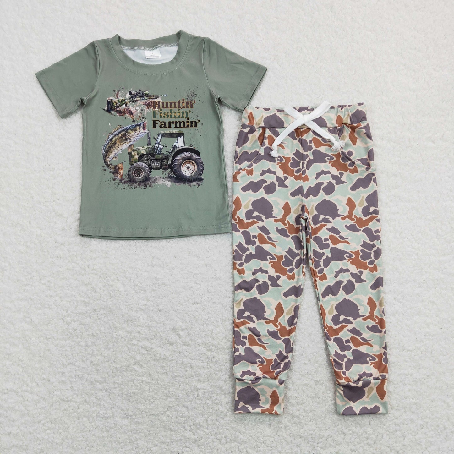 Baby Boy Short Sleeves Truck Shirt Camo Pocket Pants Set