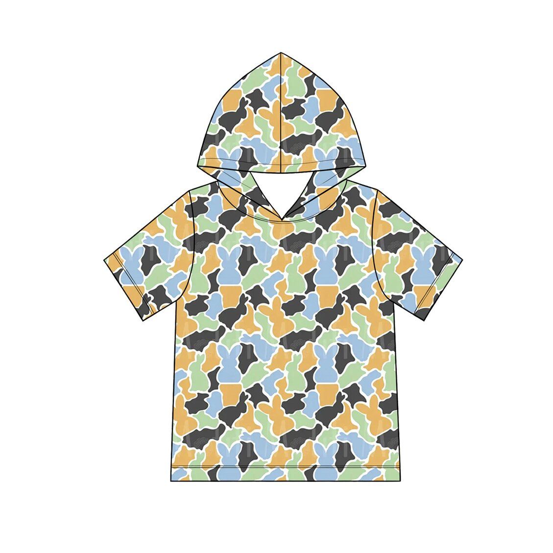 ( Moq 5 ) Preorder Baby Boys Toddler Short Sleeves Rabbits Hoodie Easter Shirt Tops Camo Clothes